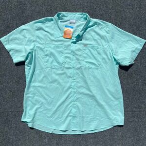 Columbia Omni-Shade Mens 3X Aqua Blue Short Sleeve Button Up Shirt